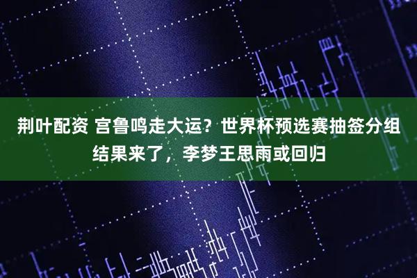 荆叶配资 宫鲁鸣走大运？世界杯预选赛抽签分组结果来了，李梦王思雨或回归
